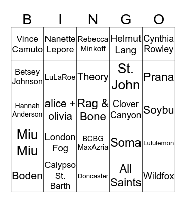 Brand Wishlist B Bingo Card