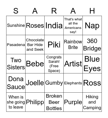 Sarah Bingo! Bingo Card