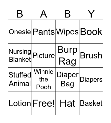 Kaila's Baby Shower Bingo Card