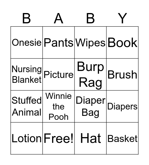 Kaila's Baby Shower Bingo Card