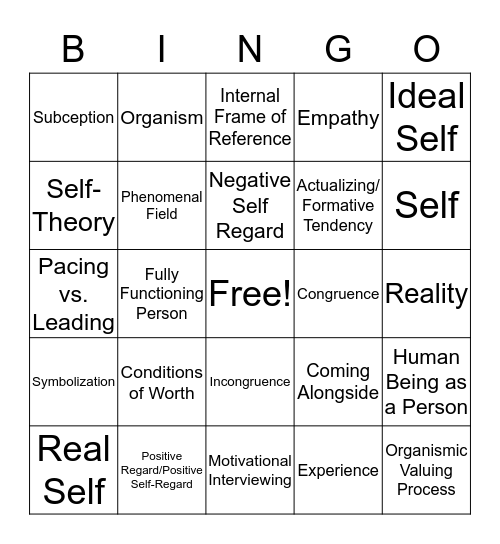 Person-Centered Bingo Card