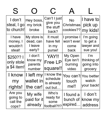 Loss Prevention Bingo Card