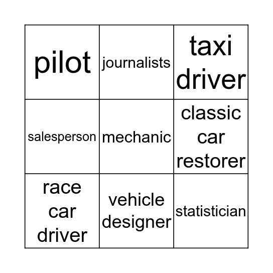 Careers involving vehicles  Bingo Card