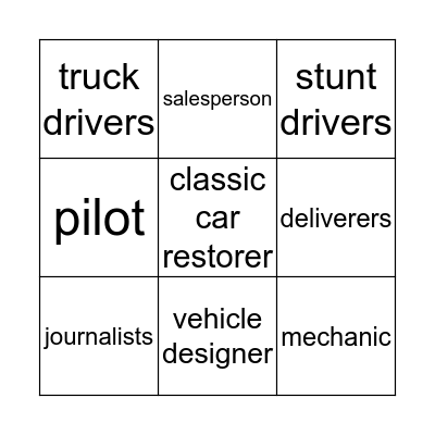 Careers involving vehicles  Bingo Card