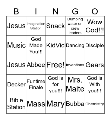 VBS Bingo Cards Bingo Card