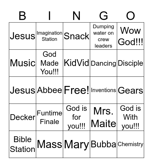 VBS Bingo Cards Bingo Card