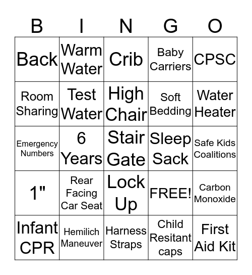 Safe Baby!! Bingo Card