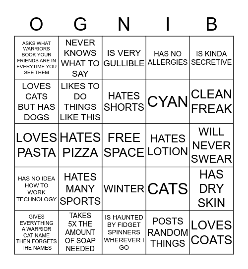 This is a title Bingo Card