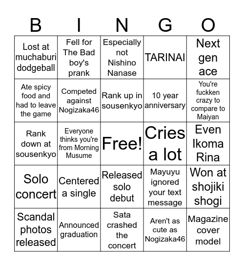 AKBingo! Bingo Card