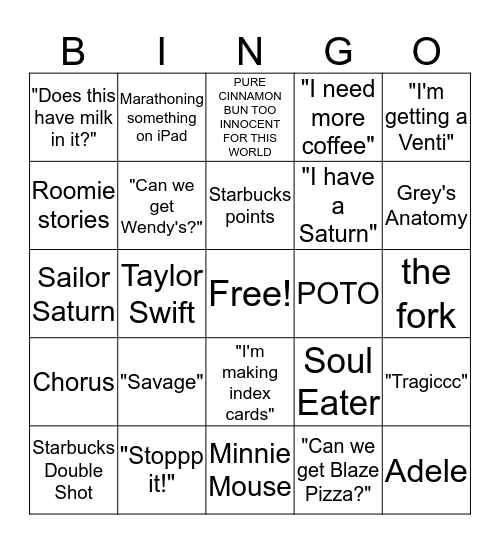 Jacqui Bingo Card