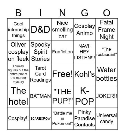 Catherine Bingo Card