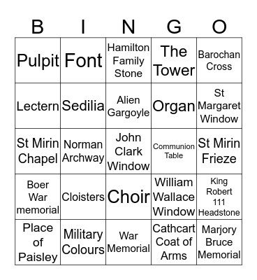 Paisley Abbey Bingo Card