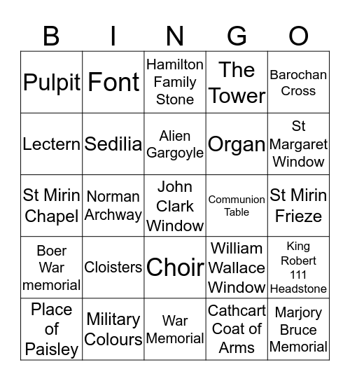 Paisley Abbey Bingo Card