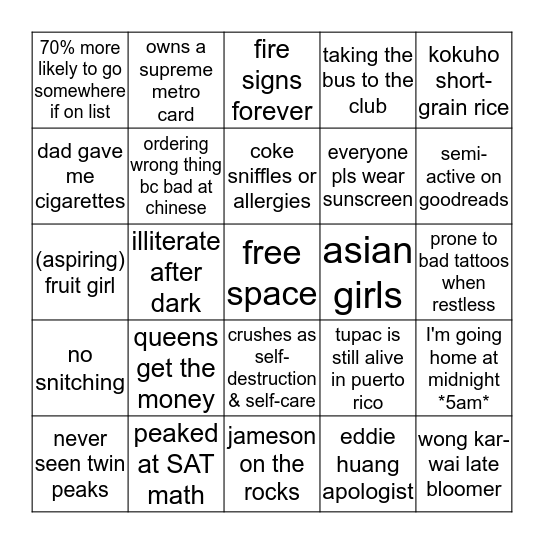 @clare bingo Card