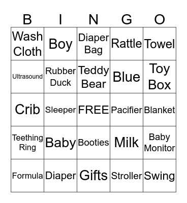 Jayden Baby Shower Bingo Card