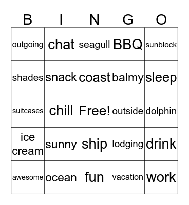 Summer Synonyms Bingo Card