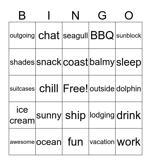 Summer Synonyms Bingo Card