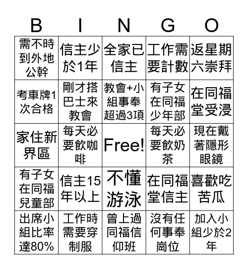 Subzone Bingo Card