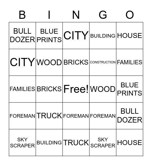 CONSTRUCTION BINGO Card