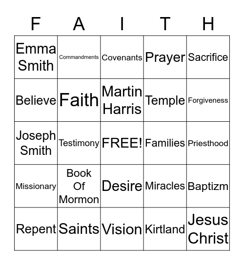 Doctrine and Covenants Bingo Card