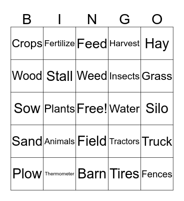 On the Farm Bingo Card