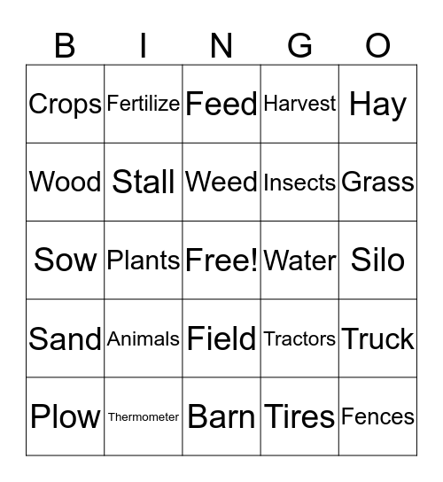 On the Farm Bingo Card