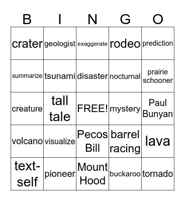 Summer Reading Vocabulary Bingo Card