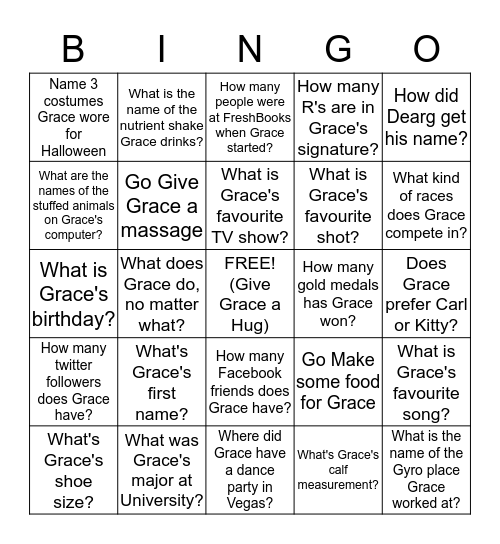 Grace's Grad Bingo Card