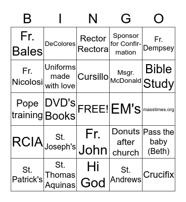 All things Catholic Bingo Card