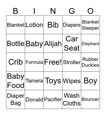 BABY SHOWER BINGO Card