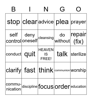 What Is Fasting Bingo Card