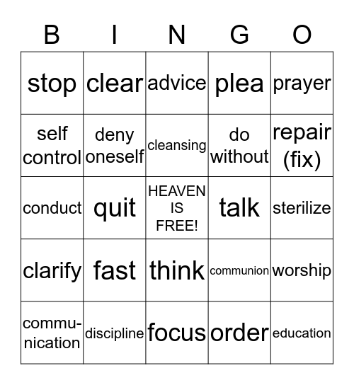 What Is Fasting Bingo Card