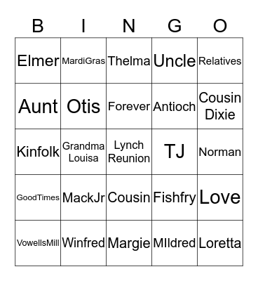 Lynch Reunion Bingo Card