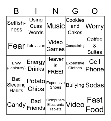 Types of Fasting Bingo Card