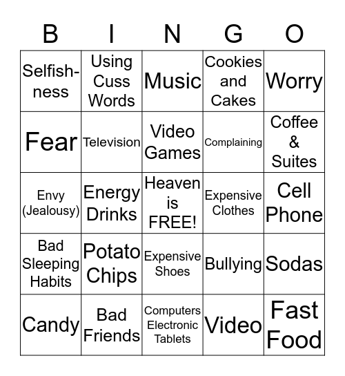 Types of Fasting Bingo Card