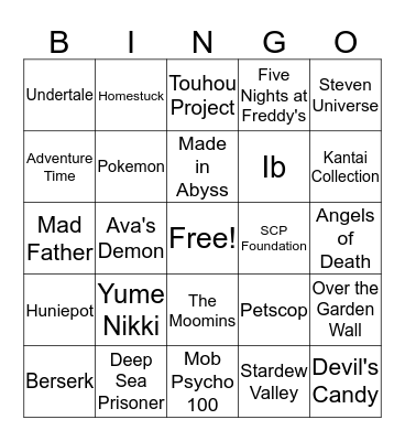 HYDRA'S FANDOM BINGO Card