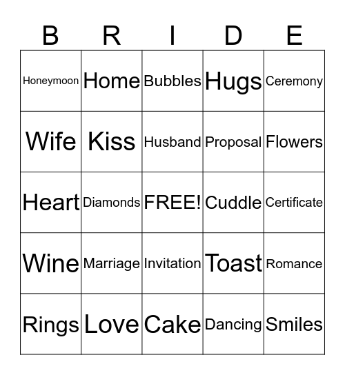 Mirjam's Bridal Shower Bingo Card