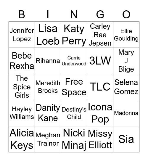 Female Artists Card 3 Bingo Card