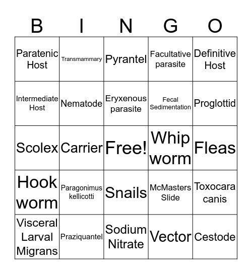 Small Animal Endoparasites Bingo Card