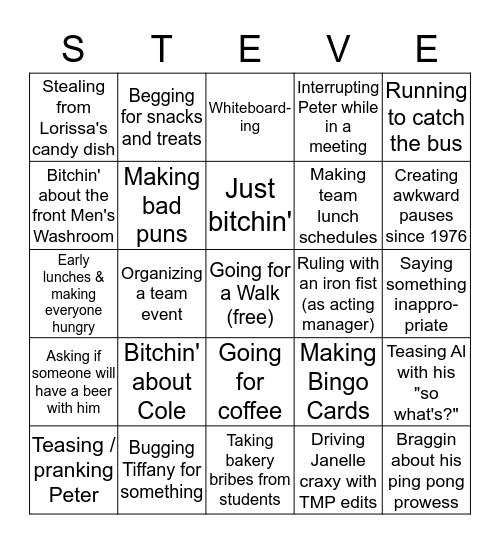 Not for Peter, Peter Bingo Card