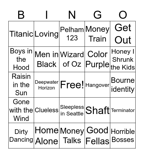 Name the Movie!  Bingo Card