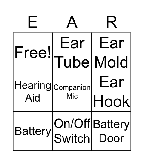 Parts of a Hearing Aid Bingo Card