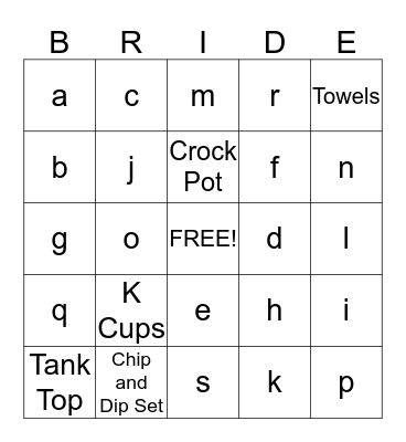 Stephanie's Bridal Shower Bingo Card