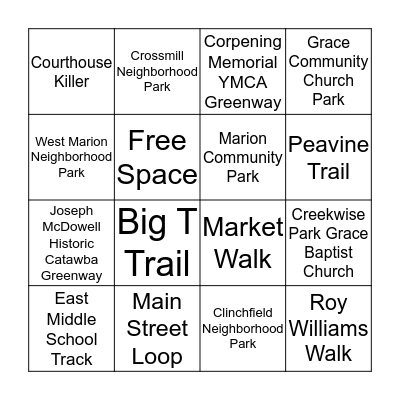 Walking to..... Bingo Card