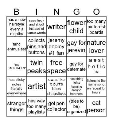 carter bingo Card