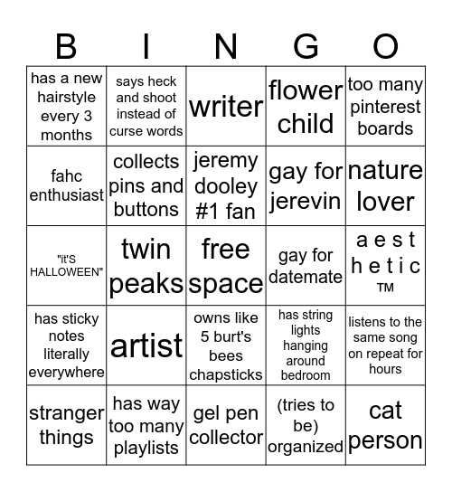 carter bingo Card