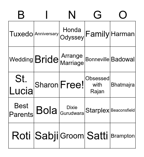 Anniversary Bingo Card