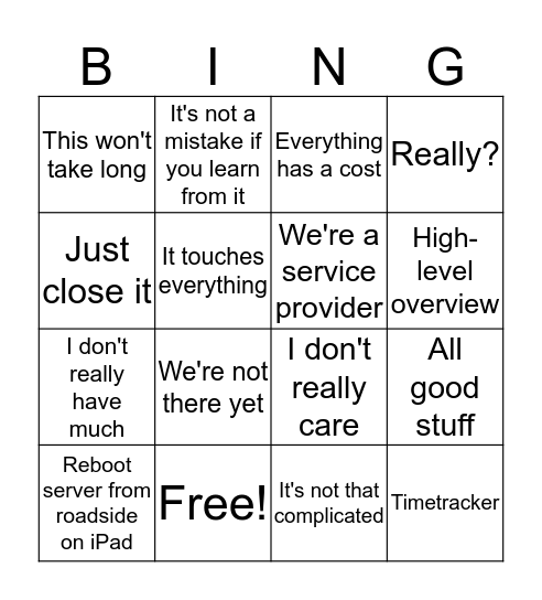 Dept Meeting Bingo Card