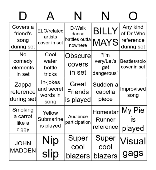Freakin' Vallerando Bingo Time, Guys Bingo Card