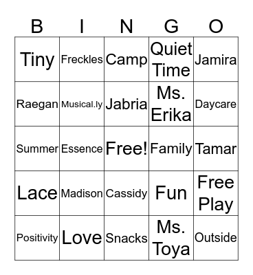 Tiny Freckles Bingo Card